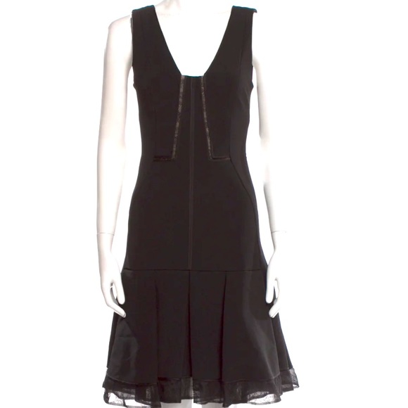 J Mendel Near New BLk Cocktail Dress ft Lace Paneling&Lace Overlay Box Pleat Hem - Picture 2 of 5